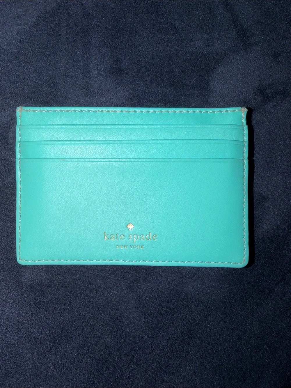 kate spade Turquoise Leather Card & Key Holder with Gold Logo